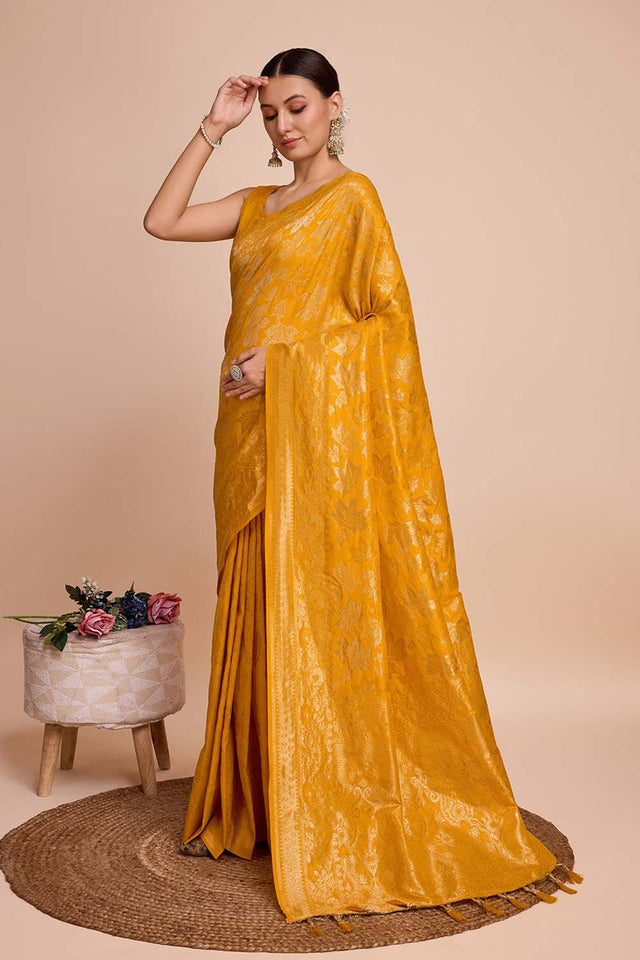 Yellow Pure Silk Zari Saree (N2ZSATIPANJARI07)
