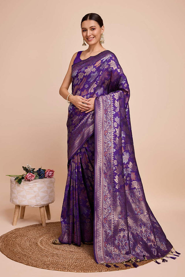 Purple Pure Silk Zari Saree (N2ZSATIPANJARI08)