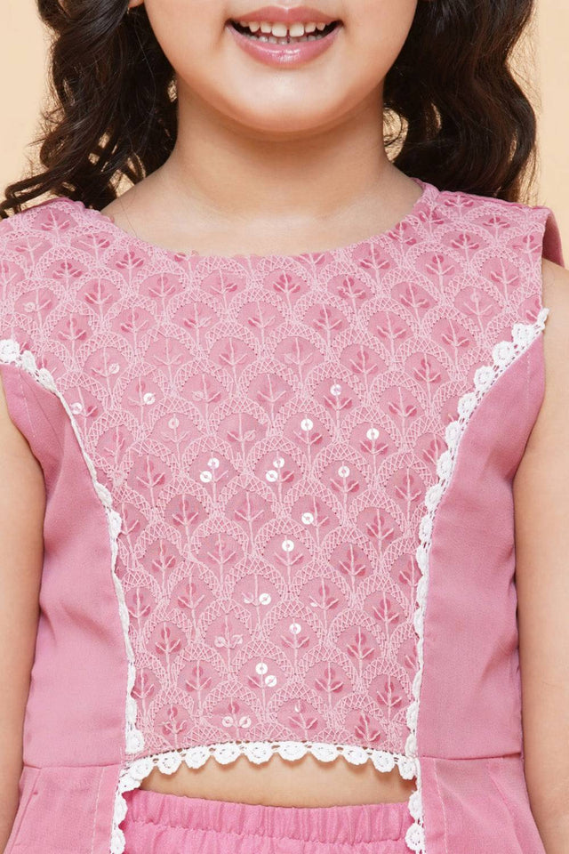 Girl's Pink Sequin With Embroidered Georgette Kurta Set