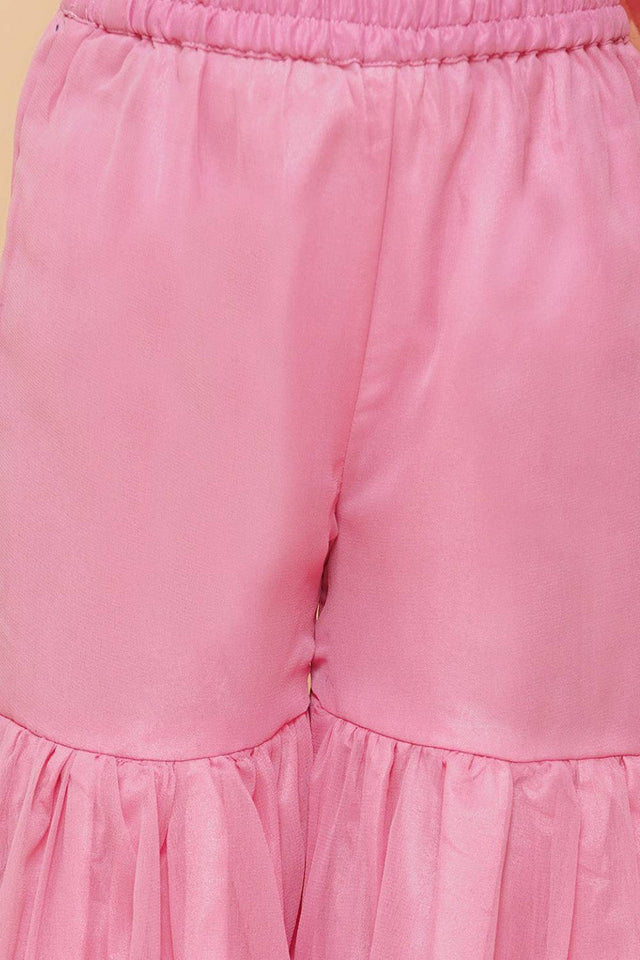 Girl's Pink Sequin With Embroidered Georgette Kurta Set