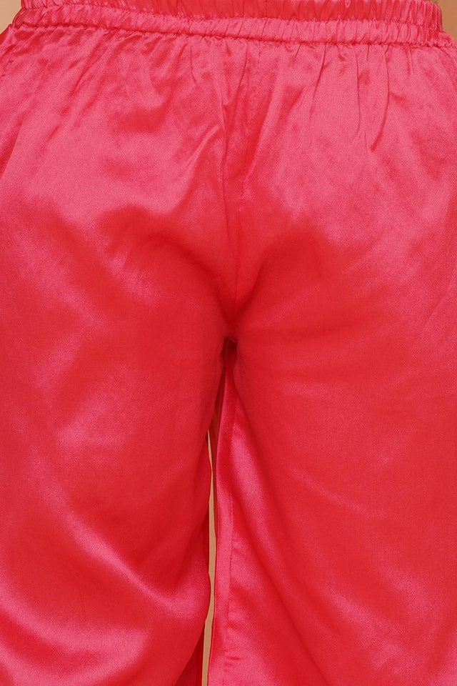 Girl's Peach Woven Silk Kurta Set