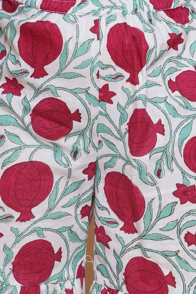 Girl's White Floral Printed Cotton Kurta Set