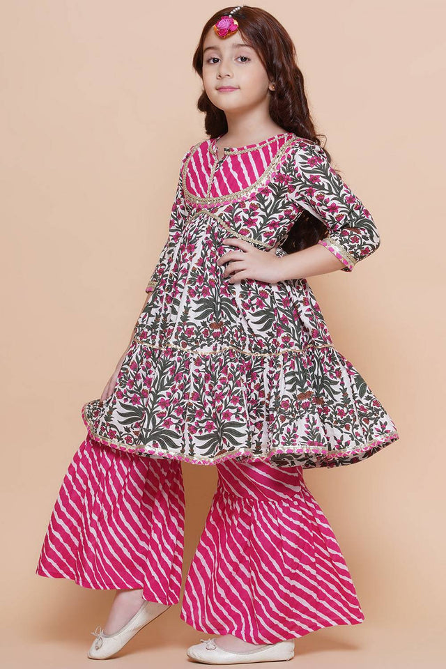 Girl's Multi-Color Floral Printed Cotton Kurta Set