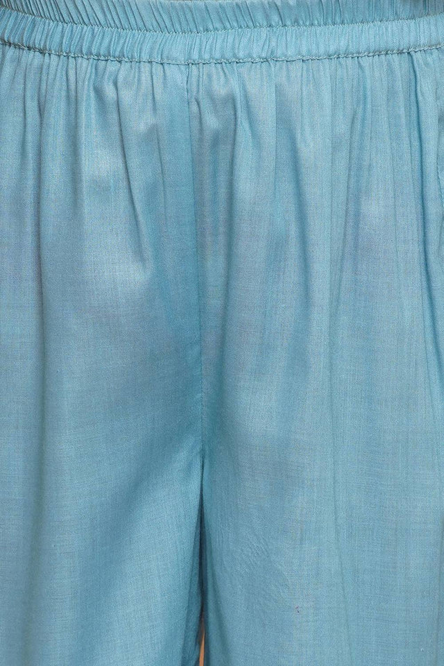 Girl's Turquoise Floral Printed Cotton Kurta Set