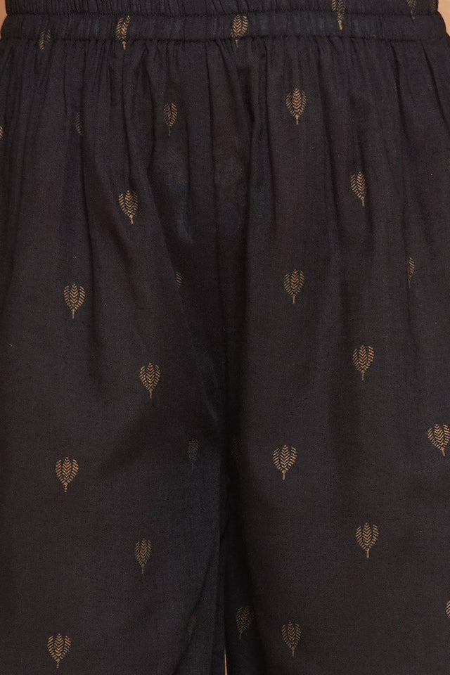 Girl's Black Embroidered Cotton Kurta Set