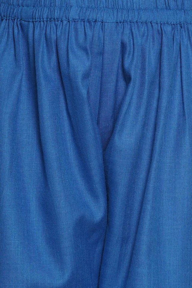 Girl's Blue Solid Cotton Kurta Set