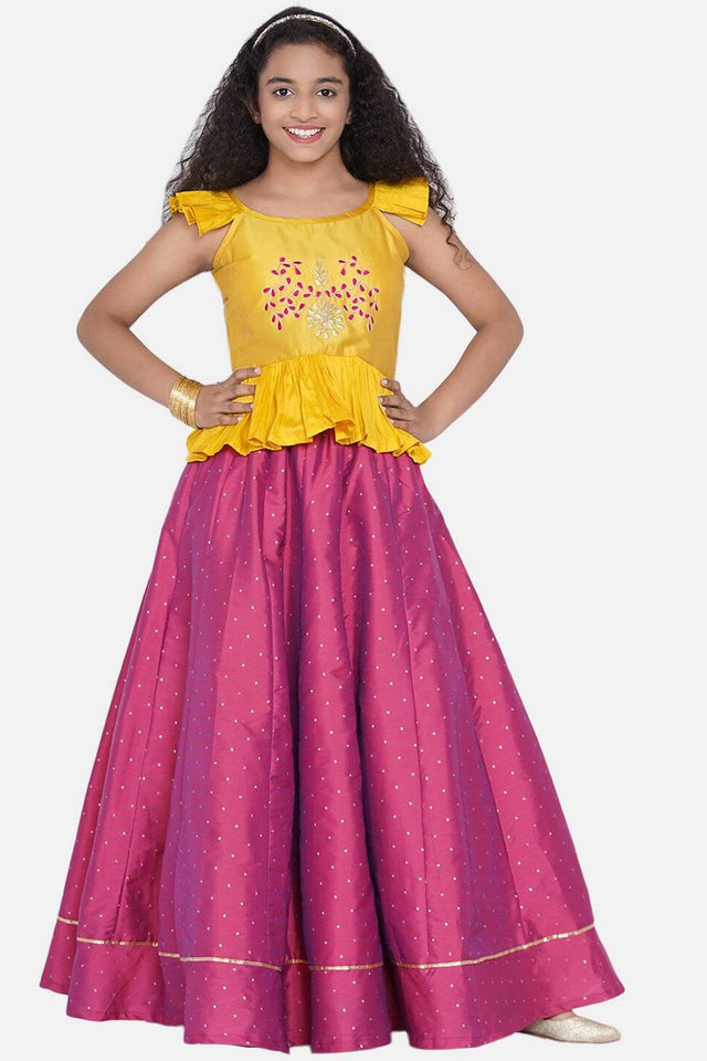 Girl's Pink Embroidered Silk Lehenga