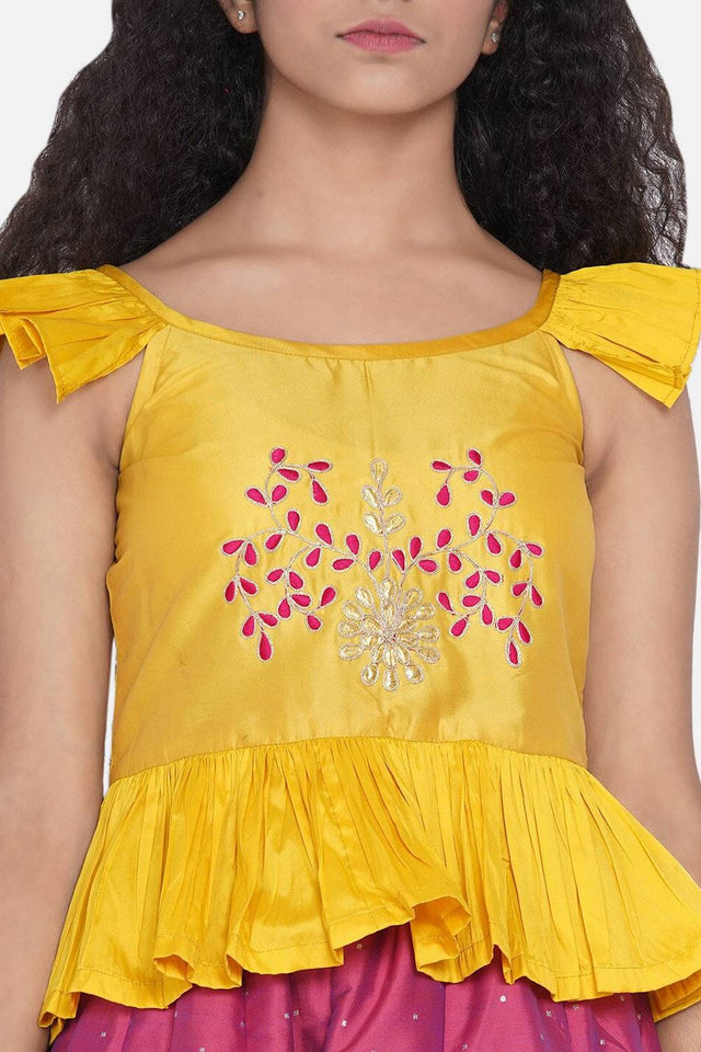 Girl's Pink Embroidered Silk Lehenga