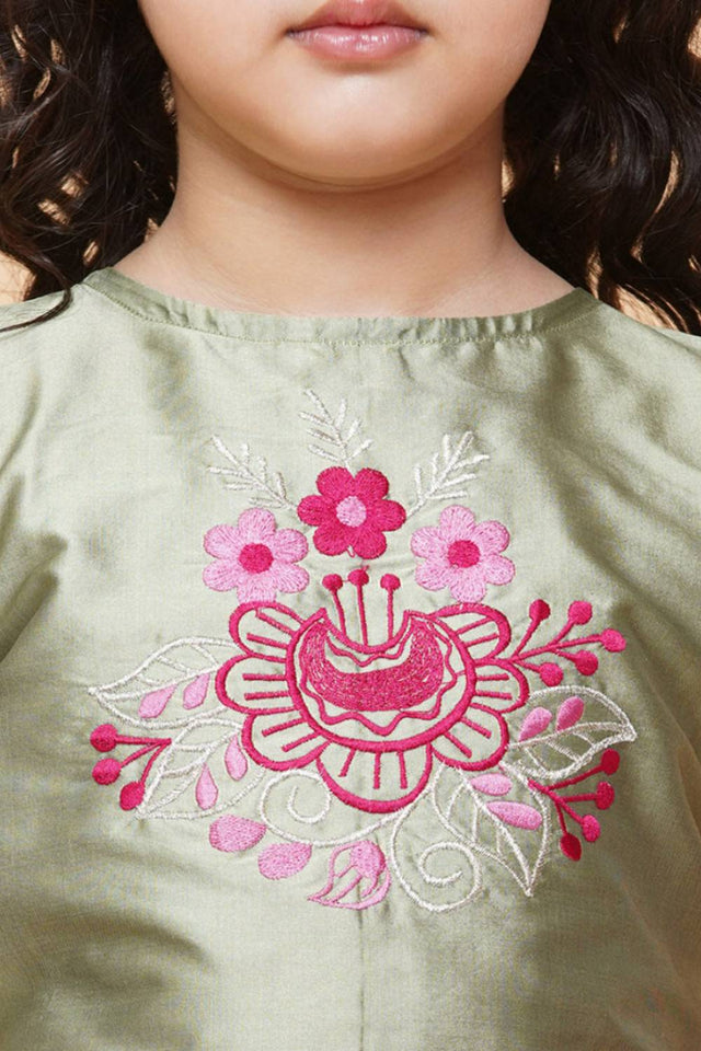 Girl's Pink Foil Printed Silk Lehenga