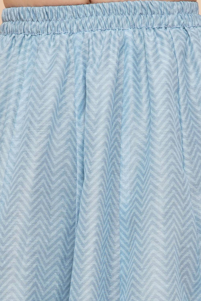 Girl's Blue Zig Zag Flower Digital Printed Silk Lehenga