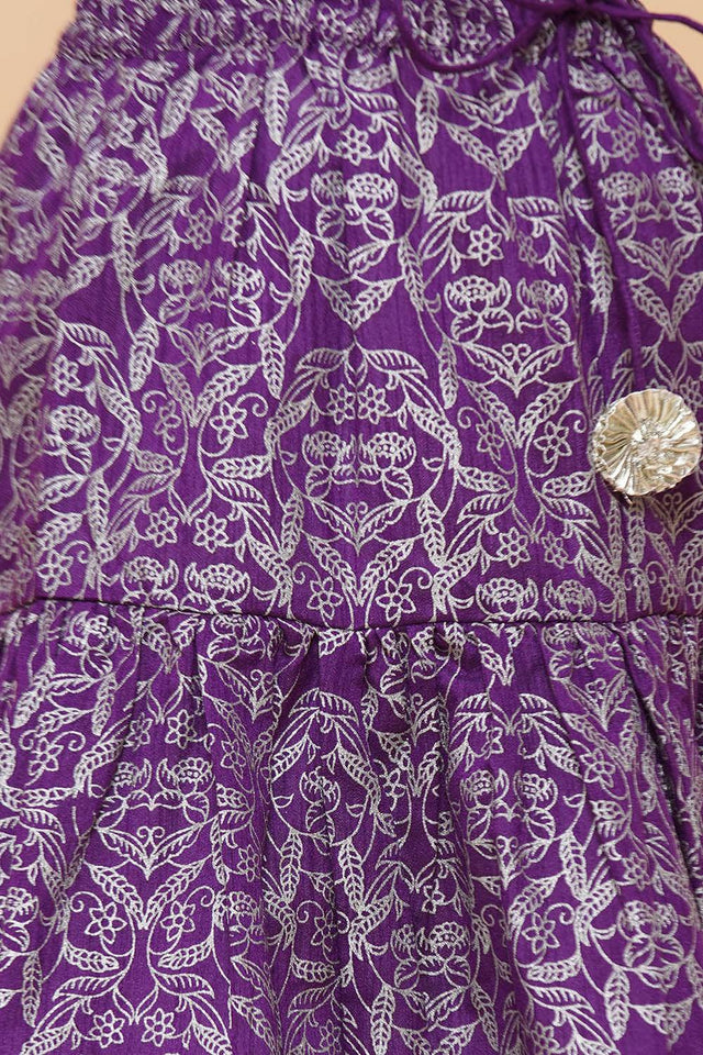 Girl's Violet Printed Silk Lehenga