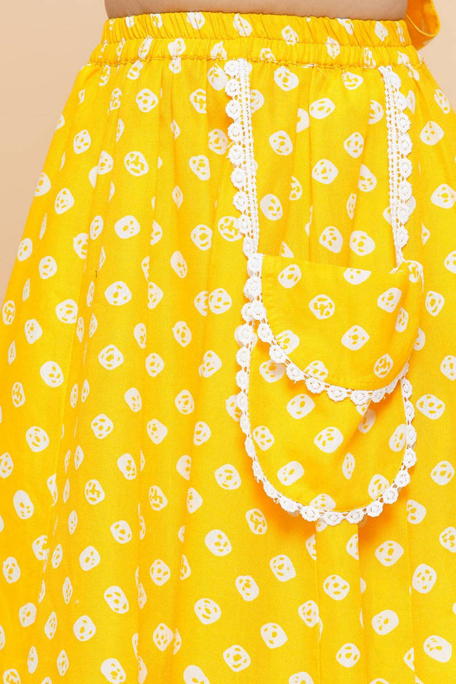 Girl's Yellow Printed Cotton Lehenga