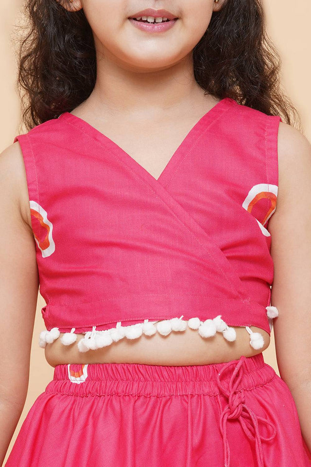 Girl's Pink Gometric Printed Cotton Lehenga