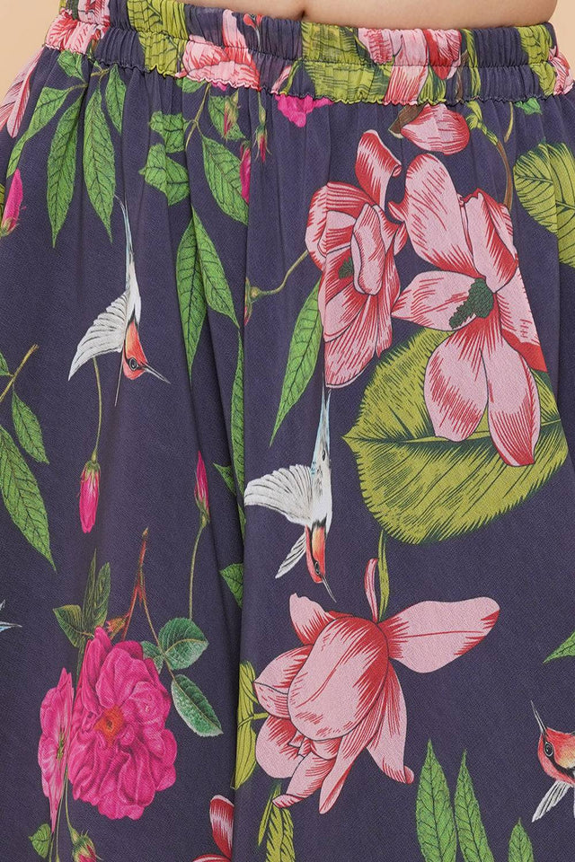 Girl's Blue Floral Printed Georgette Lehenga