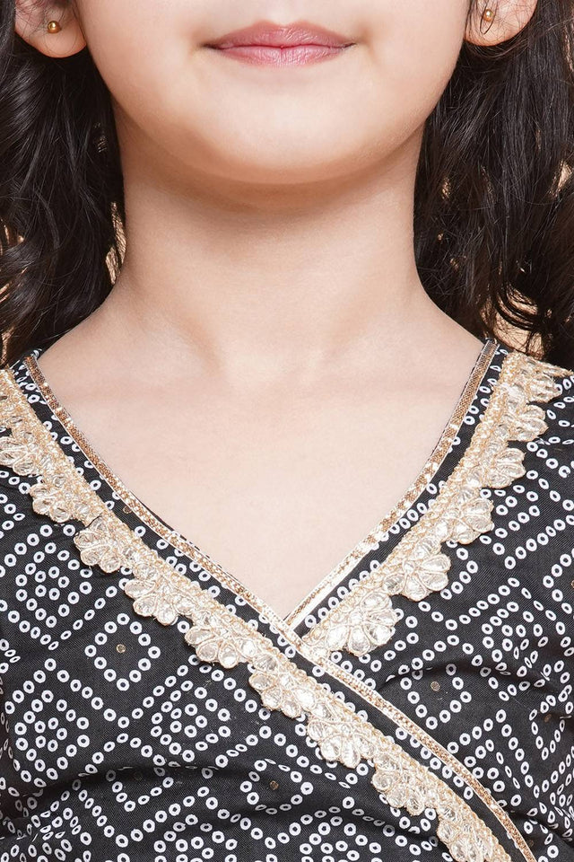 Girl's Black Bandhani Printed Cotton Lehenga