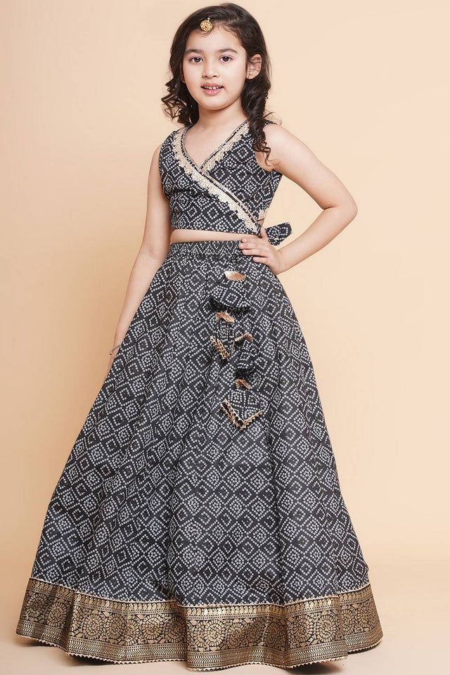 Girl's Black Bandhani Printed Cotton Lehenga