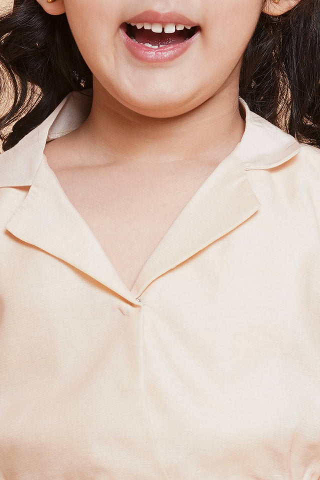 Girl's Beige Floral Printed Silk Lehenga