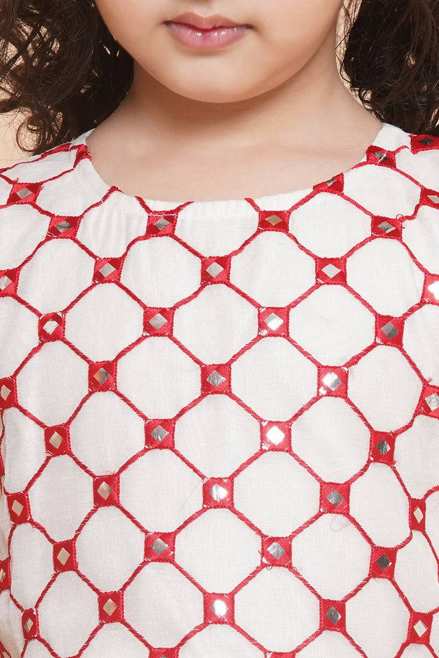 Girl's Red Woven Silk Lehenga