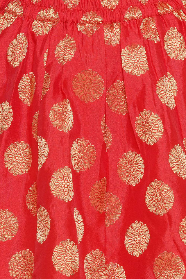 Girl's Red Woven Silk Lehenga