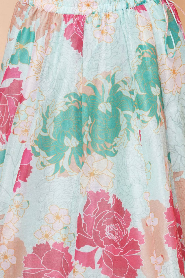 Girl's Green Floral Printed Silk Lehenga