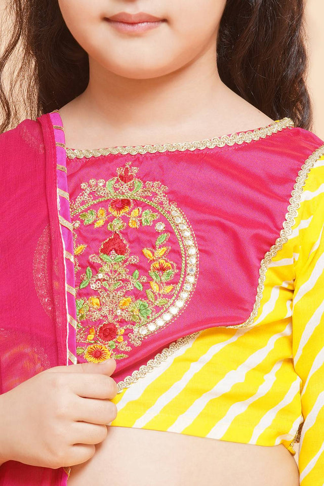 Girl's Yellow Floral Printed Cotton Lehenga