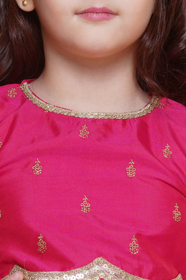 Girl's Pink Foil Printed Silk Lehenga