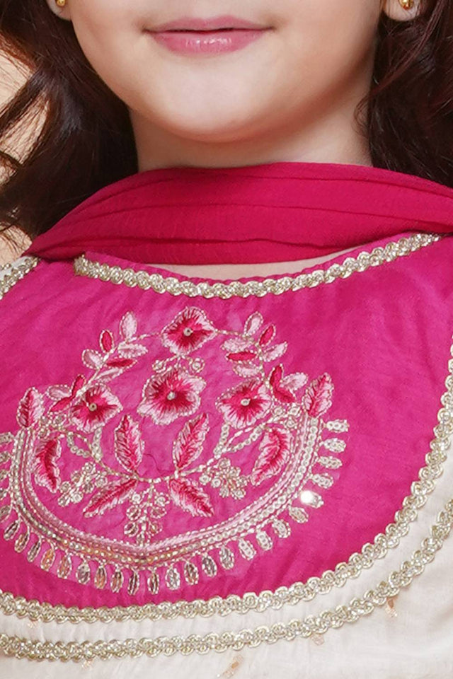 Girl's White Woven Silk Lehenga