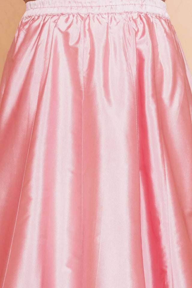 Girl's Pink Floral Printed Silk Lehenga