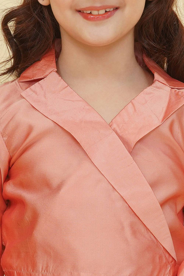 Girl's Peach Zig Zag Printed Silk Lehenga