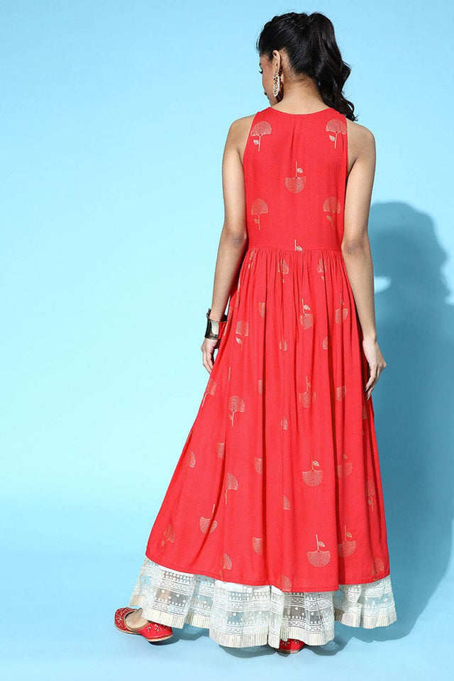 Red Cotton Round Neck Kurti