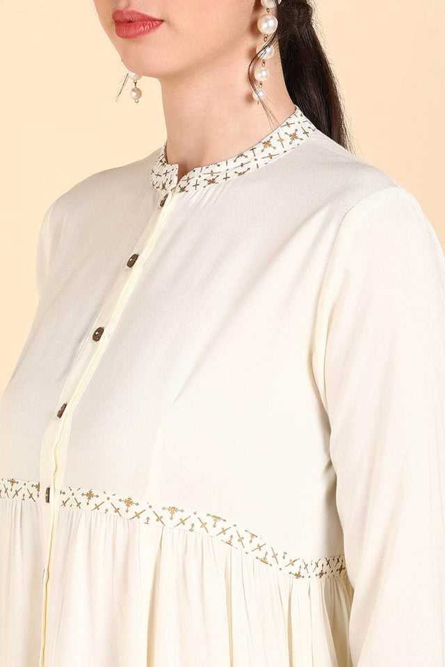 White Rayon V Neck Anarkali Kurti