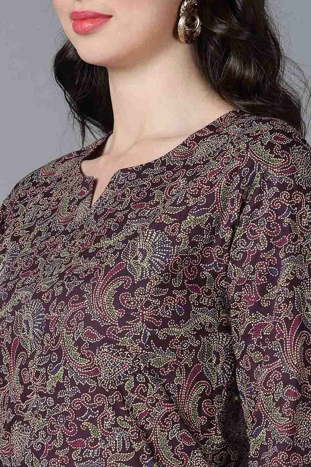 Purple Cotton Printed Straight Kurti