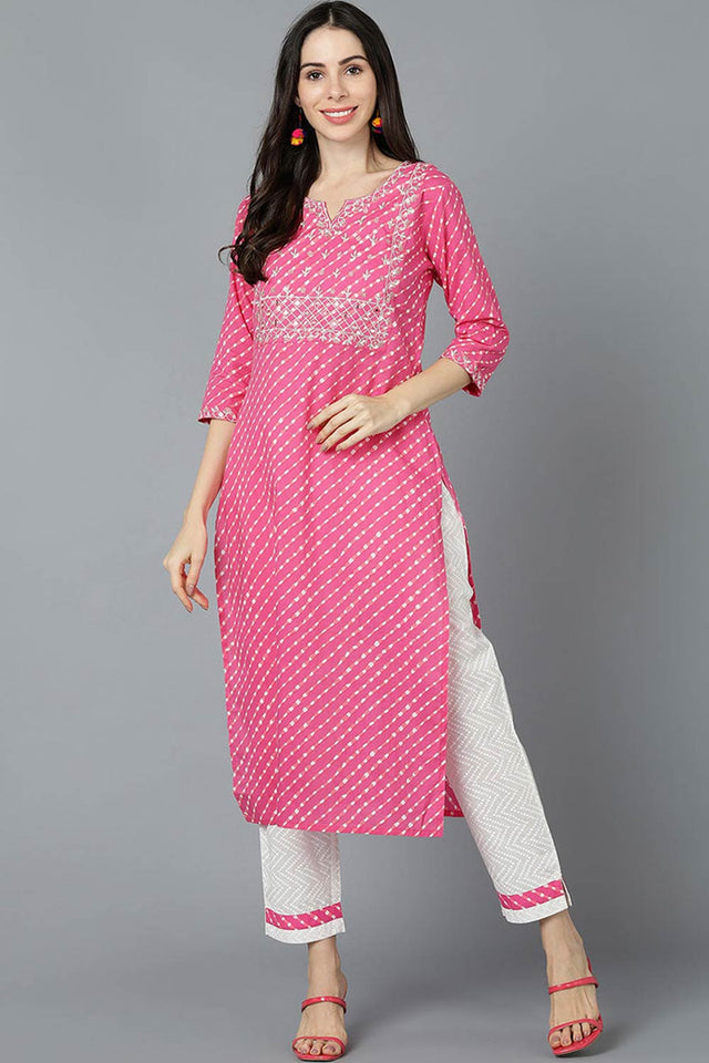 Pink Cotton Keyhole Neck Kurti