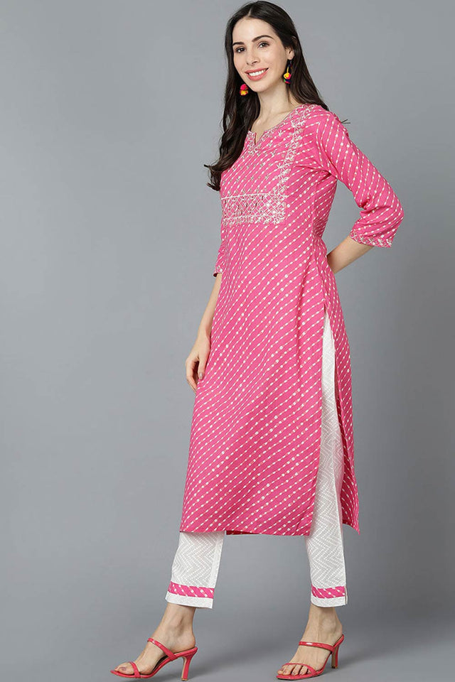 Pink Cotton Keyhole Neck Kurti