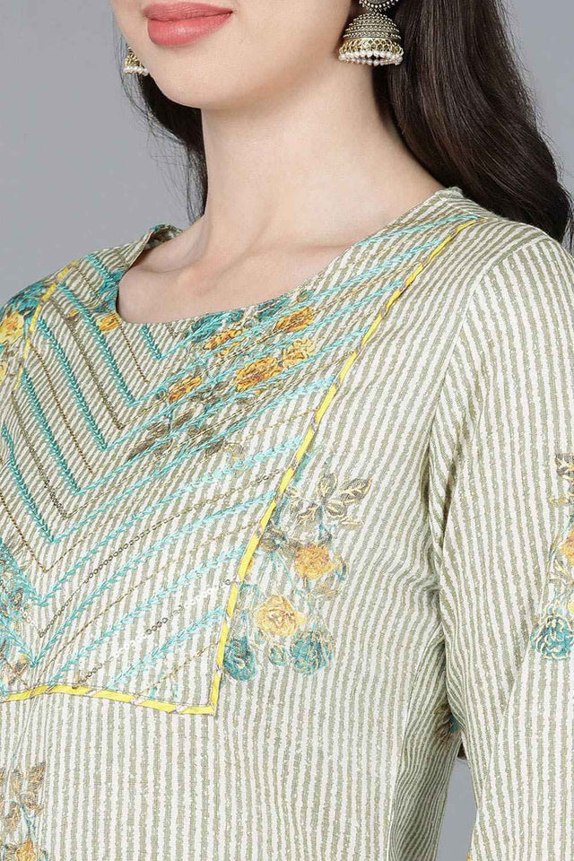 Beige Cotton Boat Neck Kurti