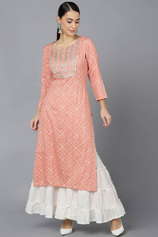 Pink Rayon Round Neck Kurti