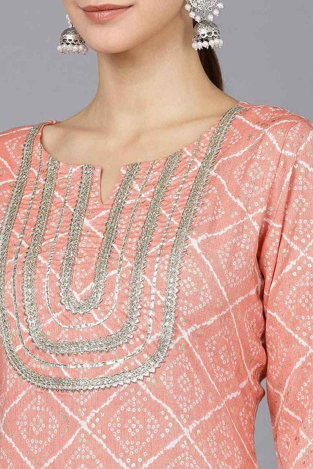 Pink Rayon Round Neck Kurti