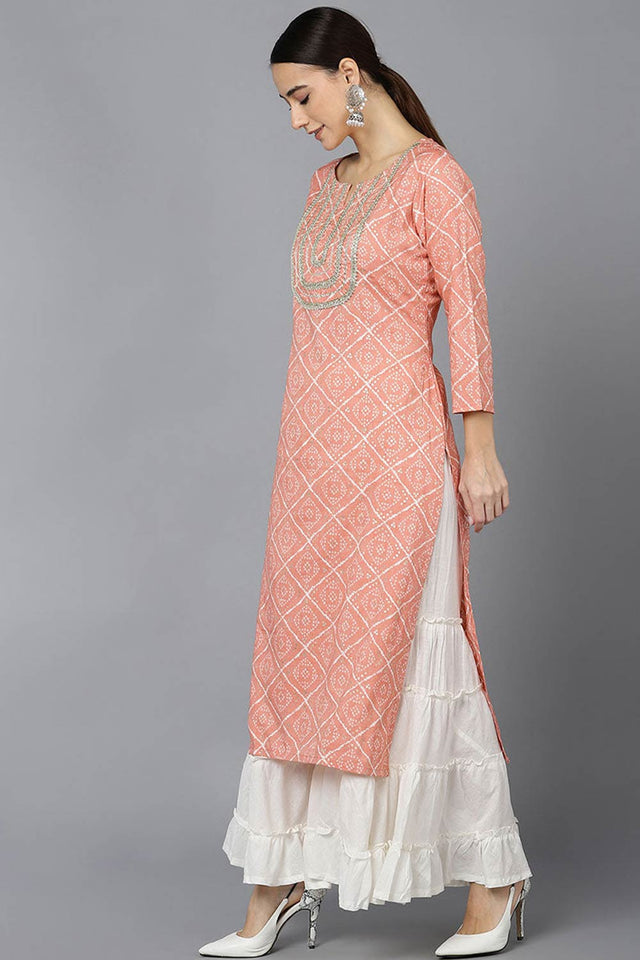 Pink Rayon Round Neck Kurti