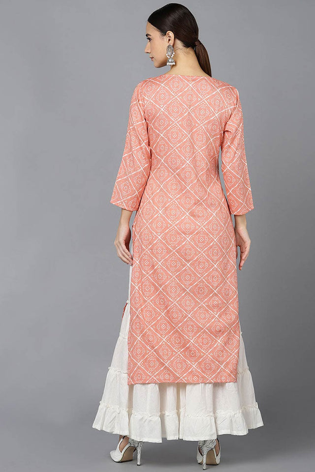 Pink Rayon Round Neck Kurti