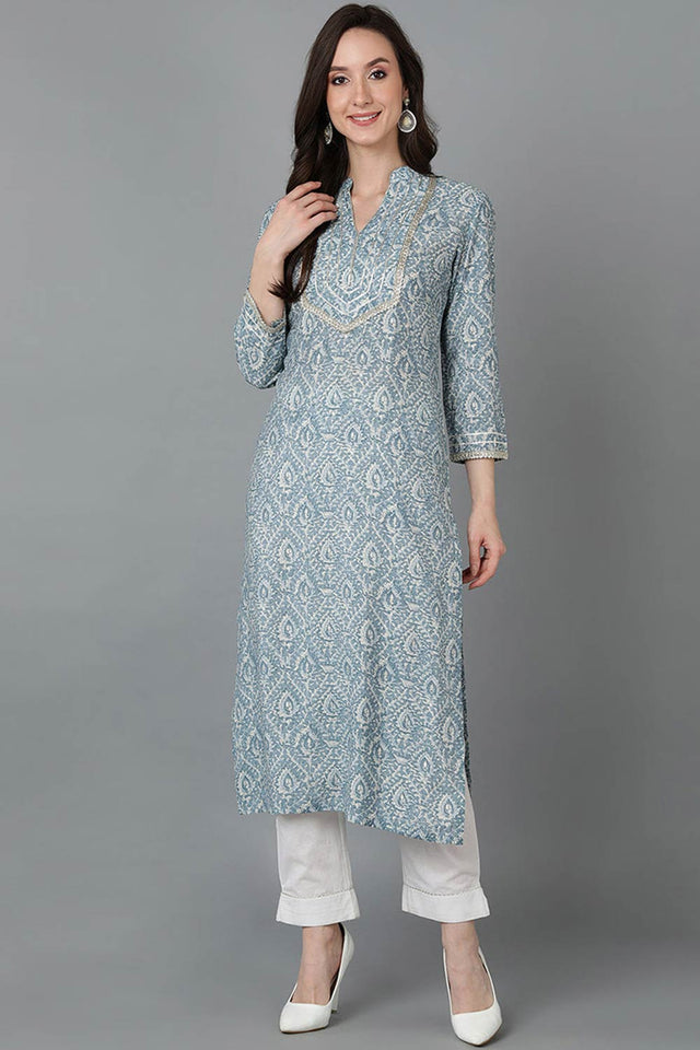 Grey Silk Blend Mandarin Collar Kurti