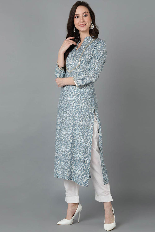 Grey Silk Blend Mandarin Collar Kurti