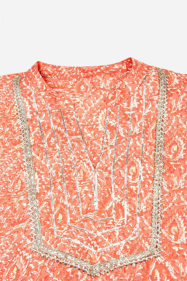 Pink Chanderi Abstract Print Straight Kurti