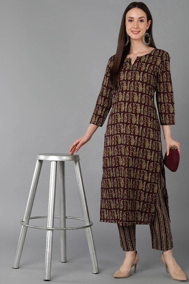 Red Cotton V Neck Kurti