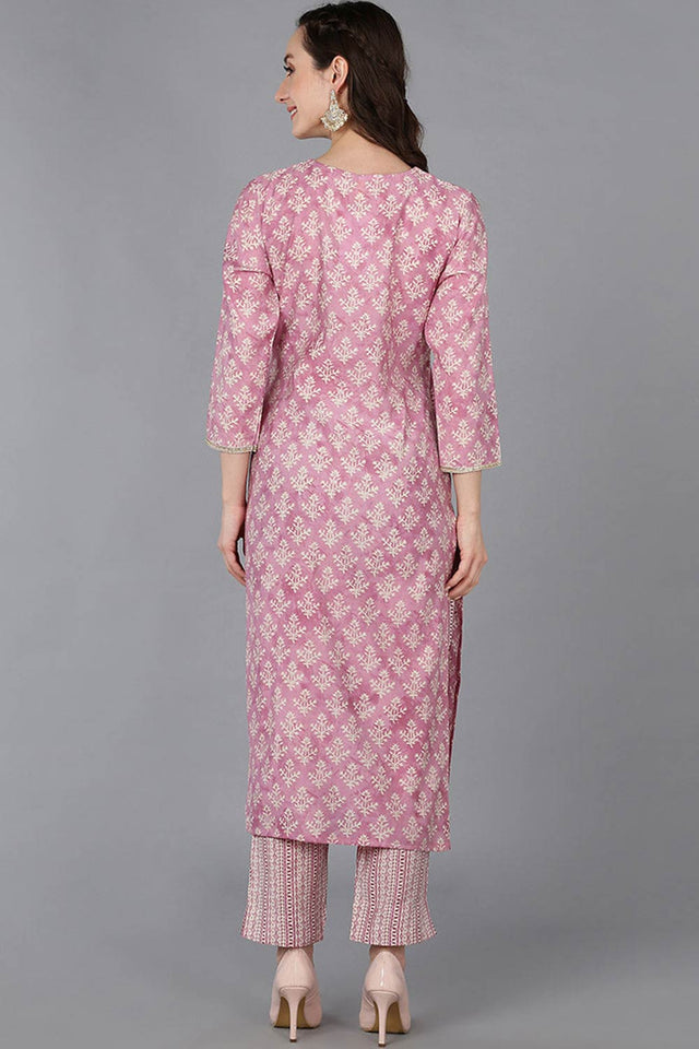 Pink Silk Blend Embroidered Round Neck Kurti