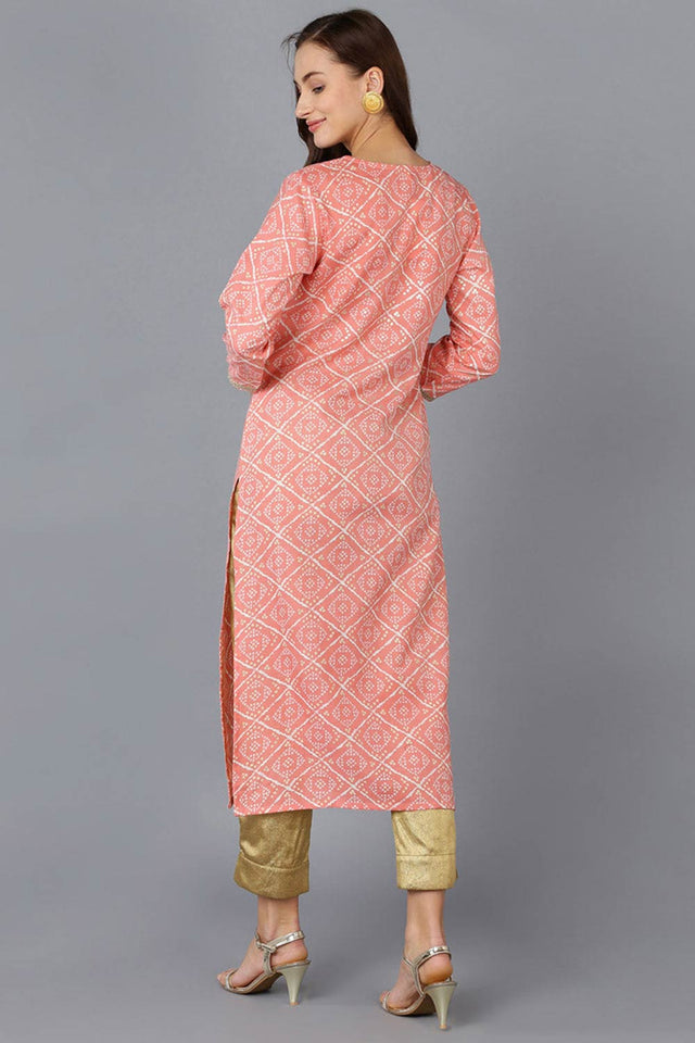 Pink Silk Blend Embroidered Round Neck Kurti