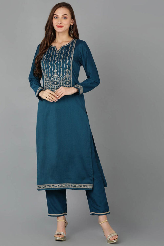 Green Silk Blend V Neck Kurti