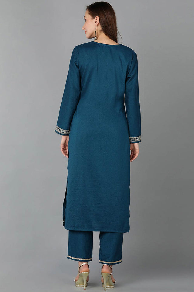 Green Silk Blend V Neck Kurti