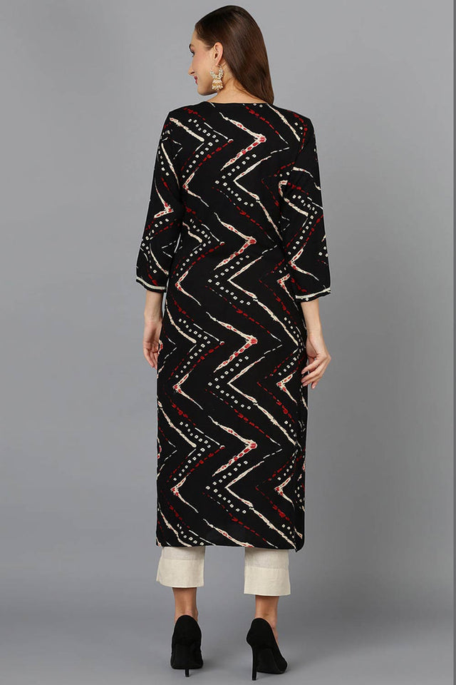 Black Rayon Printed Straight Kurti