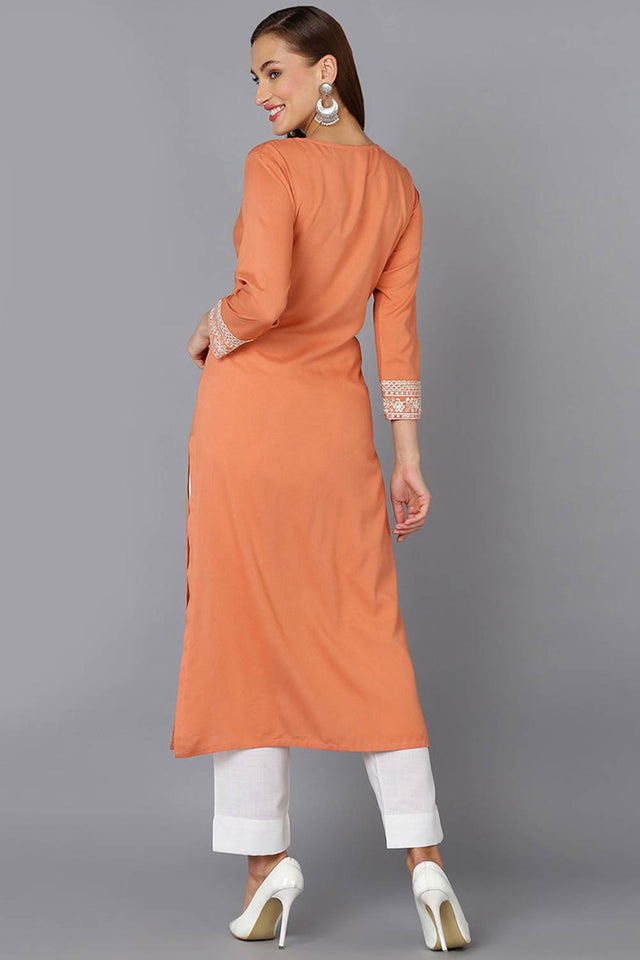 pink Rayon Floral Print Round Neck Kurti