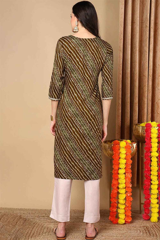 Green Rayon Leheriya Straight Kurti